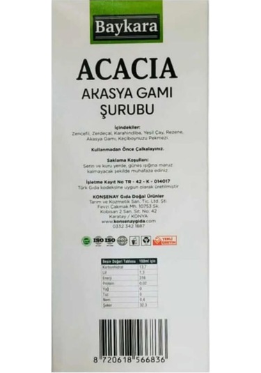 Baykara Acacia Akasya Gamı Şurubu 350 Gr Detox Şurubu