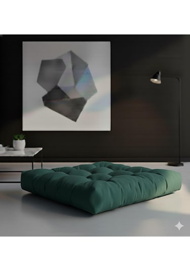 Rual Kadife Döşemelik Kumaştan Yer Pufu Sandalye Minderi Yer Minderi 60x60 Cm Yeşil