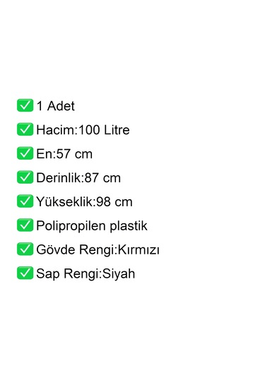 Pk100 Plastik Market Alışveriş Arabası 100 Litre Kırmızı / En:57 Boy:87 Yükseklik:98 Cm