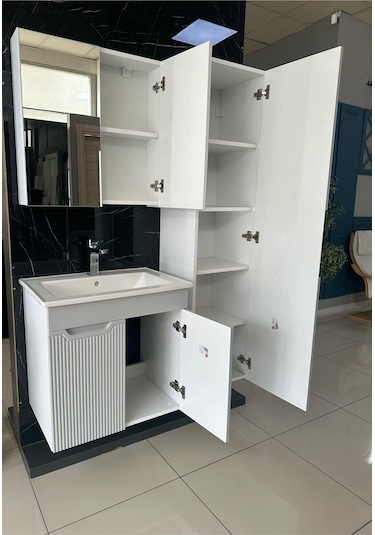 Noce Banyo Dolabı Aynalı Boy Dolaplı Membran Kapaklı 65 CM Gri