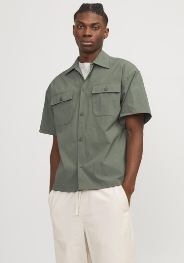 Jack & Jones Erkek Göğüs Cepli Oversized Gömlek - Altitude 12251280 Agave Green Yeşil