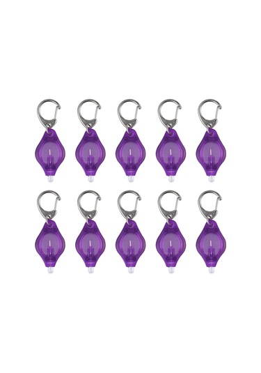 Lemestar 10'lu Mor Kasa Anahtar Zinciri Feneri, Beyaz Led Işık, Basma/kaydırma Anahtarı, Cr2032 Pil Dahil, 5mm Led, 60x22x8mm Boyut Siyah