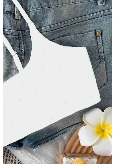 Angelsin Ayarlanabilir Askılı Şık Tasarım Bikini Üstü Beyaz 001