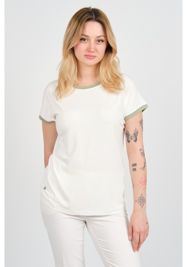 Sistas Kadın Düşük Kollu Aksesuar Detaylı Bisiklet Yaka Bluz 24276 Ekru Ekru