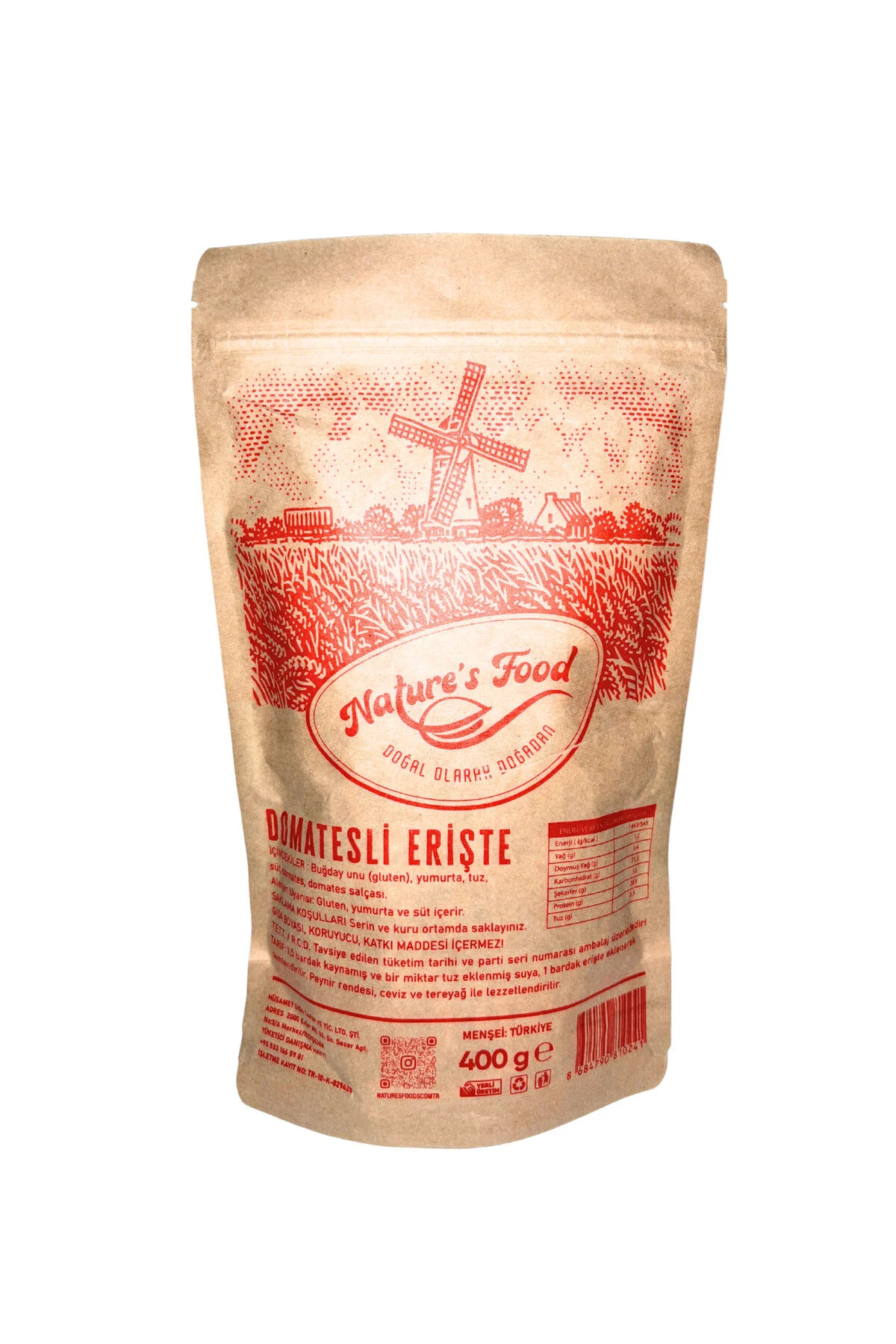 Domatesli Erişte 400gr Koruyucu Ve Katkı Maddesi İçermeyen Sağlıklı Ve Doğal İçeriğiyle Sizlerle