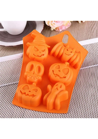 Xurunkeji Parça Silikon Cadılar Bayramı Hayalet Balkabağı Pişirme Kalıbı Seti Parti Hediyesi El Yapımı Sabun Kalıbı Kafatası Yarasa Hayalet Şeklinde Turuncu