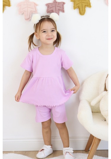 Fırfırlı Şortlu Takım Lila