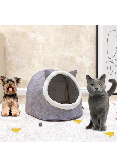 Keçe, Katlanabilir Kedi ve Köpek Evi Yatağı Gri