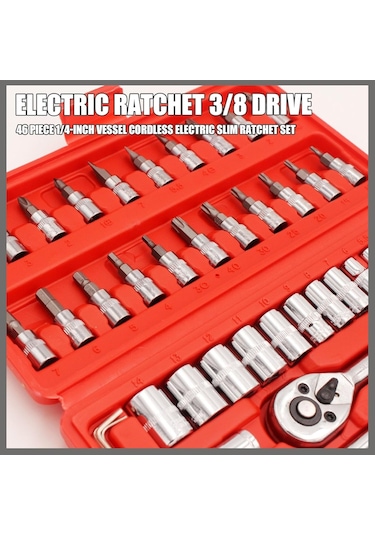 Kablosuz İnce Cırcır Seti, Kablosuz İnce Cırcır, Depolama Araç Kutusu İle Ev El Aleti Seti, Otomatik Mekanik El Alet Kiti Siyah