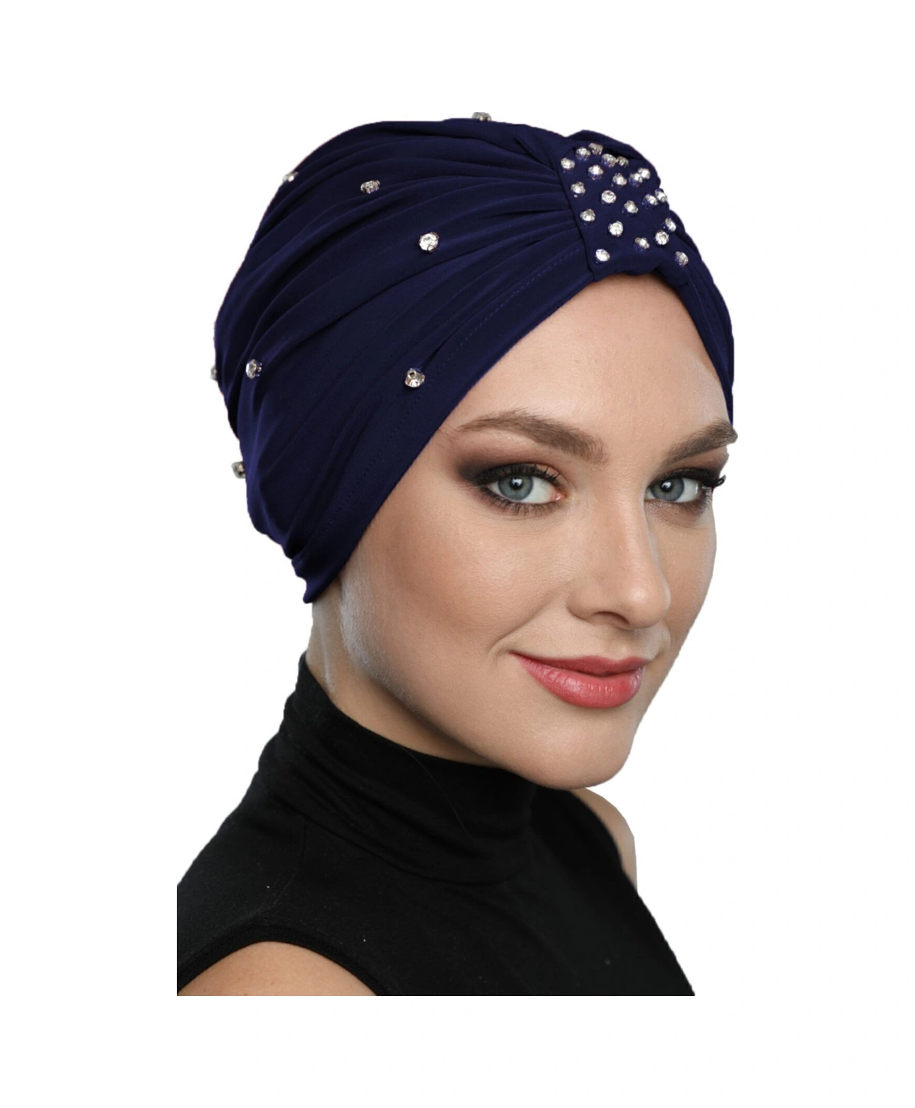 Zeni Taşlı Astarlı El İşi İşlemeli Lacivert Hazır Türban Tesettür Bonesi Lacivert