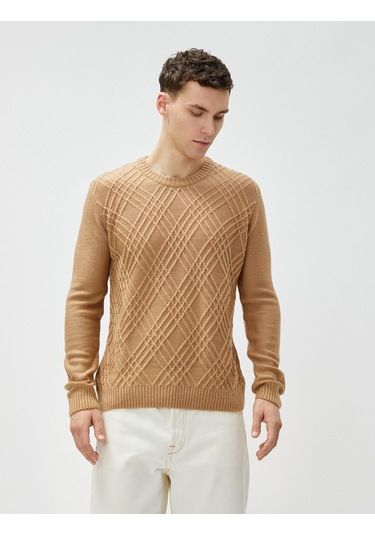 Koton Triko Kazak Baklava Desenli Uzun Kollu Bisiklet Yaka Deve Tüyü 4wam70067ht 4WAM70067HT100 Taba