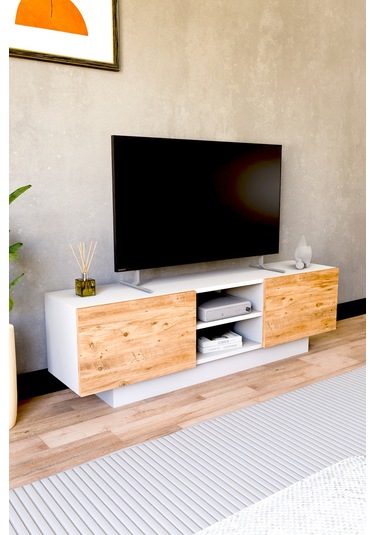 Dora Tv Sehpası, Tv Standı, Televizyon Ünitesi Beyaz - Atlantik Çam