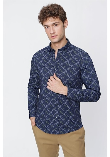 Lacivert Uzun Kol Baskılı Düğmeli Yaka Slim Fit Dar Kesim Klasik Gömlek 1004220289-lacivert Lacivert Lacivert Uzun Kol Baskılı Düğmeli Yaka Slim Fit Dar Kesim Klasik Gömlek 1004220289-lacivert Lacivert