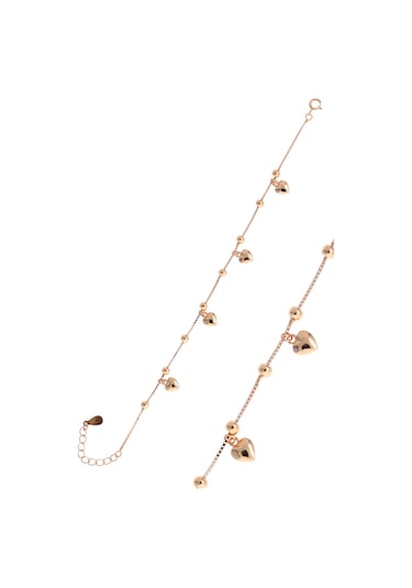 Kadın Kalpli Ve Toplu Rose Zincir Bileklik Dgn20720