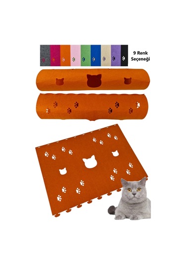 Kedi Oyuncağı Tüneli 1. Kalite 3mm Keçeden Geçmeli Kedi Ve Pati Figürlü 9 Renk A4