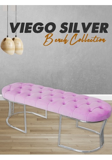VİEGO SILVER PEMBE-Kapitoneli Model Puf&Bench&Koltuk-Oturak-Uzun Makyaj Puff-Yatak Odası Ucu&Önü