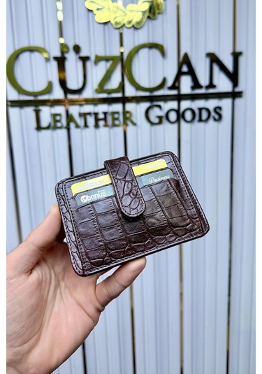 Cüzcan Jorvik Patlı Hakiki Deri Premium Kartlık Kişiye Özel İsim Baskılı Kahverengi Croco