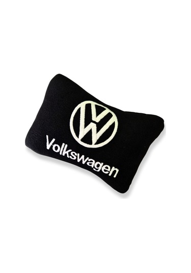 Volkswagen Nakış Işlemeli Siyah Polar Ortopedik Araç Oto Koltuk Seyahat Boyun Yastık / 2'li Set