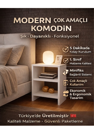 Eko Komodin Yan Sehpa Beyaz