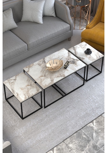 Orta Sehpa Ve Zigon Yan Sehpa Flora Set Efes Bej