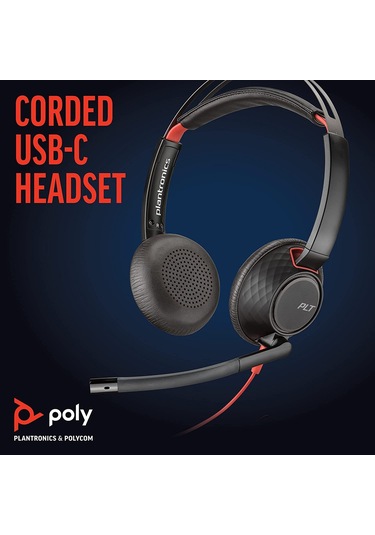 Plantronics Poly Blackwire 5220 USB-C Kulak Üstü Çağrı Merkezi Kulaklığı
