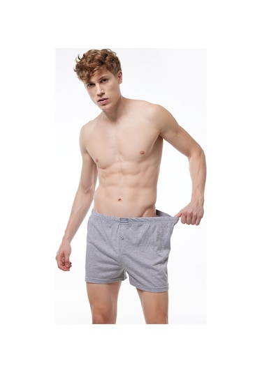 Malabadi Erkek Gri 2 Li Paket Geniş Kalıp %100 Pamuk Boxer 024 Grimelanj
