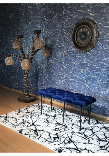 Yirmi15 Metal Ayaklı Babyface Mavi Puf & Bench