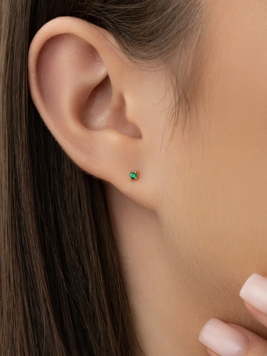 925 Lıght Küpe Gümüş Çivileri Altın Kaplama Zümrüt 181085023 Yeşil