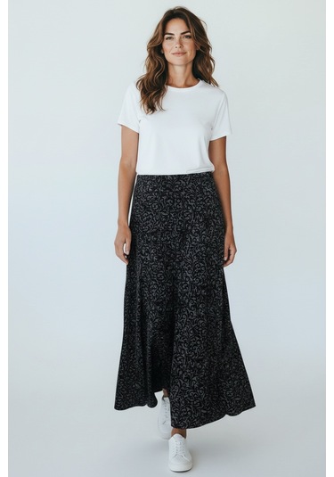 Kadın Beli Lastikli Desenli Sekiz Parça Balık Etek Lacivert