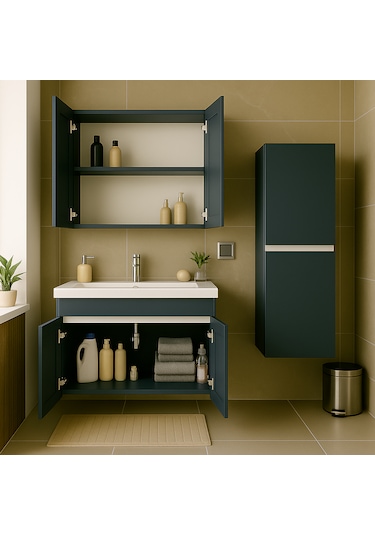 Arista 80 Cm Antrasit Mdf, Seramik Lavabo,alt, Üst Ve Boy Dolaplı Antrasit