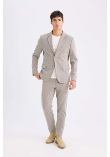 DeFacto Slim Fit Dar Kesim Ceket Yaka Düğmeli Blazer Ceket D6074AX24AUER37