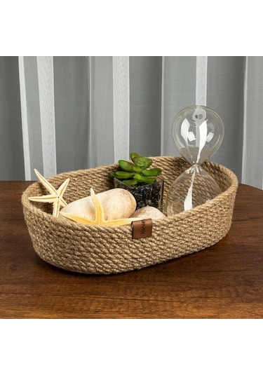 Naturalove Dekoratif Jüt Sepet - Oval / Büyük Boy Kahverengi
