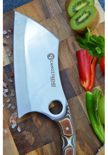 El Yapımı Büyük Satır Model Verzalit Şef Mutfak Kasap Bıçağı Kahverengi