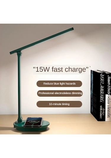 Cbtx Tb-88swk Kısılabilir Dokunmatik Led Masa Lambası, Kablosuz Telefon Şarj Cihazı, Usb İle Güçlendirilmiş Çalışma Işığı - Yeşil
