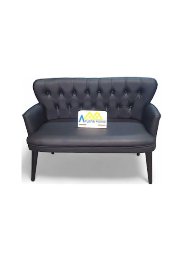 Ahşap Ayaklı Kollu Siyah Deri Ofis Koltuğu Büro Koltuğu Deri Ofis Bekleme Koltuğu 2 Adet İkili Siyah