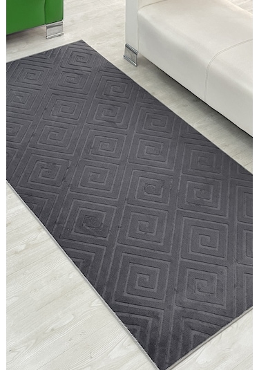 Lüle Halı Delüx Kabartmalı Düz Renk Üstün Kalite De Kaymaz Tabanlı Yolluk Halı Antrasit