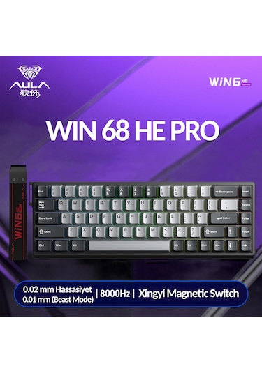 Aula Win68 He Pro Manyetik Klavye Rapid Trigger Xingyi Switch 8000hz Rgb Tkl Hot Swap Oyuncu Klavyesi Gri