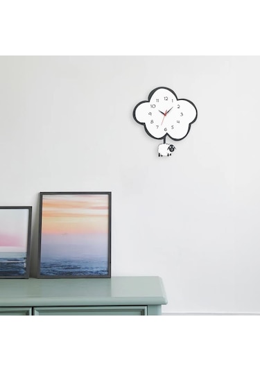 Cajuart Dekoratif Sevimli Koyun Çocuk Odası Sarkaçlı Duvar Saati