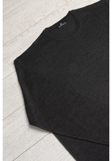 Woolen World Bisiklet Yaka Battal Büyük Boy Yünlü Triko Kazak Antrasit