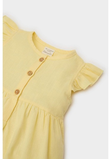 DeFacto Kız Bebek Basic Düz Kısa Kollu Flamlı Poplin Yazlık Elbise Z7402A225SMYL118
