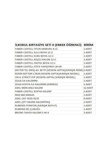 İlkokul Kırtasiye Seti 4 Erkek Öğrenci