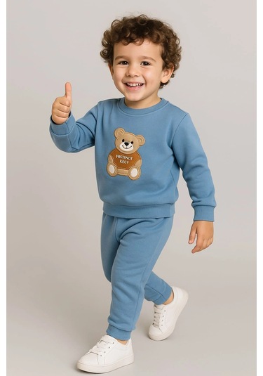 Çocuk Rahat Eşofman Takımı % 100 Pamuk Mavi
