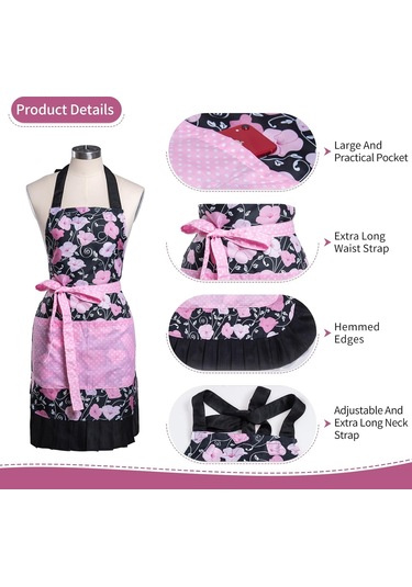 Kadın Kızları İçin Büyük Cepli Güzel Çiçek Desenli Retro Önlükler Pembe Çiçek Diğer