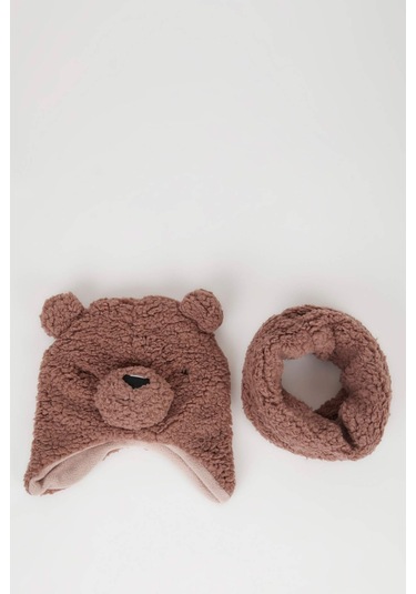 Defacto Kız Bebek Ayıcık Figürlü Pelüş 2li Atkı Boyunluk D1090a524wnpn10 Pembe