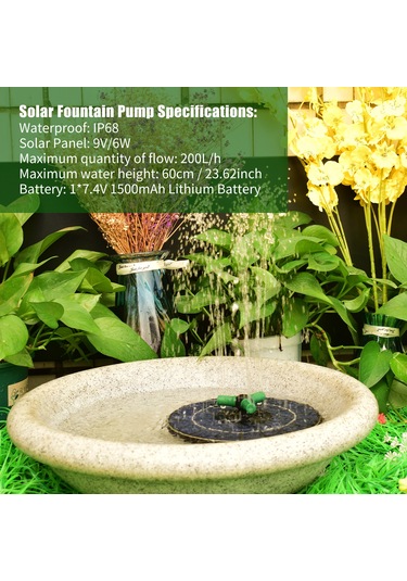 Yaozixa 6w Güneş Enerjili Süngerli Fontan, 360 Döner Başlık Ve Renkli Led Işıklar, 1500mah Batarya İle Su Yetersizliği Koruması