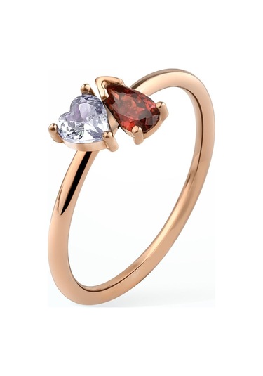 14 Ayar Altın Kaplama Kalp Ve Damla Renkli Taşlı Yüzük - Rs00111 Altın