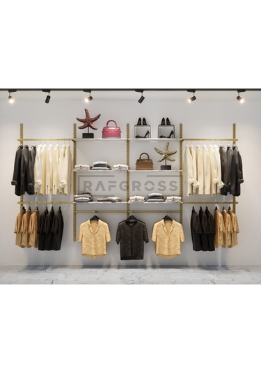 Mağaza Raf-Askılık Sistemi Butik Mağaza Stand 245 x 200 CM Gold - Mermer