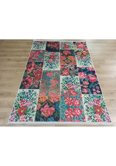 Çam Halı Gloria Td76602 Multi Karabağ Patchwork Desen Dokuma Saçaklı Kilim