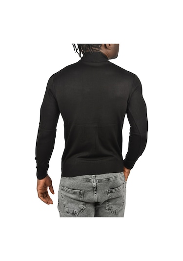 Deepsea Erkek Siyah Dar Kesim Yarım Balıkçı Yaka Desenli Triko Yarım Boğazlı Kazak 2505505 Siyah