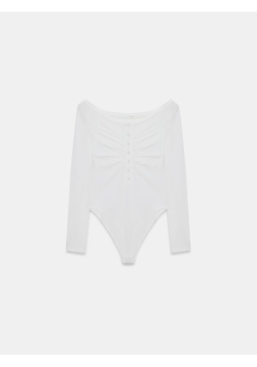 Dilvin 32661 Düğme Detaylı Bodysuit-ekru